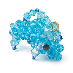 電気メッキガラスチャーム  イルカチャーム  天然のブラックスピネルビーズと鉄のピン付き  多面カット  ディープスカイブルー  22x14.5x29mm  穴：3mm&nbsp;PALLOY-MZ01208