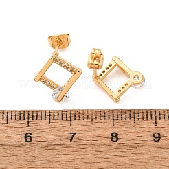 真鍮製マイクロパヴェキュービックジルコニアスタッドピアス  菱形  18KGP本金メッキ  12.5x11.5mm&nbsp;KK-CBACC01-04G