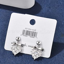 真鍮クリアキュービックジルコニアスタッドピアス  スターリングシルバー針925本  プラチナ  ハート  21x15mm&nbsp;EJEW-D301-06P-04