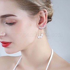 クリア キュービック ジルコニア リーフィー ブランチ イミテーション パール ダングル スタッド ピアス  女性のための合金ロング タッセル ドロップ イヤリング  ゴールドカラー  76.5x18mm&nbsp;JE1051A