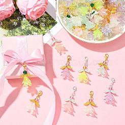 30個 6スタイルの天使アクリル＆ガラスペンダントデコレーション  合金製カニカン付き  ミックスカラー  46mm  5個/スタイル&nbsp;HJEW-FS00074
