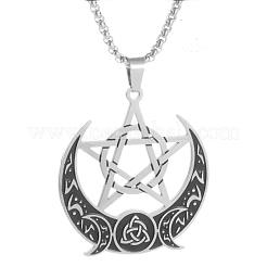 Moon Pentagram 201 Stainless Steel Pendant Necklaces for Women Men&nbsp;FS-WG0AEB1-01