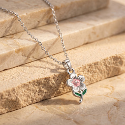 304 Stainless Steel Enamel Pink Flower Pendant Necklaces for Women&nbsp;WGD8704-01