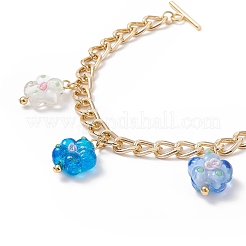 Lampwork Flower Charm Bracelet with Aluminium Curb Chains for Women&nbsp;BJEW-TA00176-02