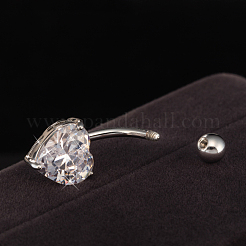 Platinum Plated Body Jewelry Heart Cubic Zirconia Brass Navel Ring Navel Ring Belly Rings&nbsp;AJEW-EE0001-01B