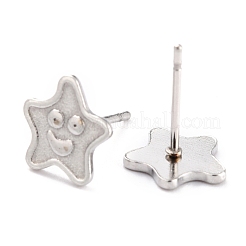 変色しない304ステンレススチールスタッドピアスセッティング  スター  ステンレス鋼色  12x8.7x1mm  ピン：0.8mm&nbsp;STAS-O146-03P