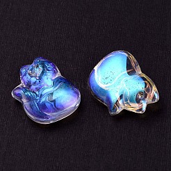 透明なガラスのペンダントを電気めっき  abカラープレート  キツネのチャーム  クリアAB  18x14x7mm  穴：1mm&nbsp;GLAA-YW0003-06