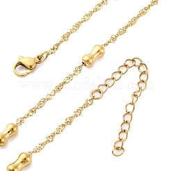 304ステンレススチールボーンロープチェーンネックレス  イオンプレーティング（ip）  ゴールドカラー  17.95インチ（45.6cm）&nbsp;NJEW-C073-05G