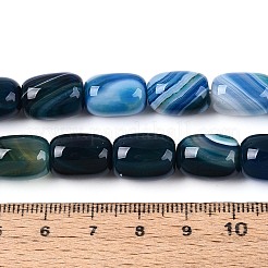 染めた天然バンド瑪瑙ビーズ連売り  バレル  マリンブルー  12.5~14x9.5~11mm  穴：0.7~0.9mm  約28個/連  15.16~15.35''（38.5~39センチメートル）&nbsp;G-T144-44D