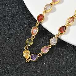 Teardrop Brass Pave Cubic Zirconia Link Chain Bracelets for Women&nbsp;BJEW-P385-06G