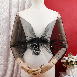 ポリエステルメッシュショール  プラスチック模造パールと  結婚式の花嫁のアクセサリー  ブラック  1590x510x0.5~7mm&nbsp;AJEW-HY0003-28A