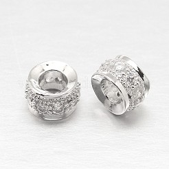 Anti-Tarnish Rhodium Plated 925 Sterling Silver Cubic Zirconia European Beads&nbsp;STER-O024-01