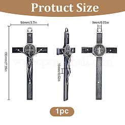チベット風合金ビッグサイズペンダントトップ  イエスのチャームと十字架  アンティークシルバー  193x94x16mm&nbsp;AJEW-WH0752-417C-AS