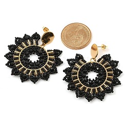 304 Stainless Steel & Bohemian Beaded Flower Dangle Stud Earrings for Women&nbsp;EJEW-R001-04A