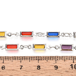 手作りの真鍮製長方形リンクチェーン  ガラスと  ハンダ付け  スプールで  プラチナ  15x4x2mm  約16.40フィート（5m）/ロール&nbsp;CHC-N024-07P
