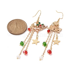 Word Noel Alloy Enamel & Glass Beads Dangle Earrings&nbsp;EJEW-TA00229