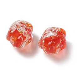 手作りのホイルランプワークビーズ連売り  ナゲット  レッドオレンジ  13.5~14x10.5mm  穴：1.2~1.5mm  約28個/連  14.84''（37.7センチメートル）&nbsp;FOIL-Z001-06C