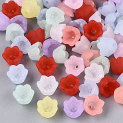 つや消し透明アクリル製フラワービーズキャップ  ミックスカラー  10x9x6.5mm  穴：1.5mm&nbsp;X-OACR-Q203-01