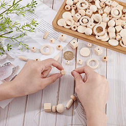 240Pcs 8 Styles Natural Unfinished Wood Beads&nbsp;WOOD-ME0001-13