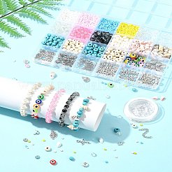 夏用ガラス、合成マグネサイト、シェルのバングル作りキット  ミックスカラー  6mm  穴：1mm&nbsp;DIY-FS0007-91