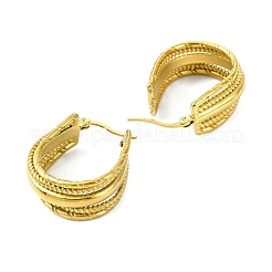304ステンレススチールフープピアス  宝石の敵の女性  18KGP本金メッキ  ストライプ  30x12mm&nbsp;EJEW-K271-02J-G