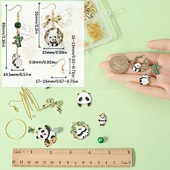 パンダをテーマにしたDIYイヤリング作りキット  合金エナメル ペンダント & リンク コネクターを含む  ガラスビーズ  真鍮製のリンキングリングとピアスフック  ミックスカラー  156個/箱&nbsp;DIY-SC0023-69