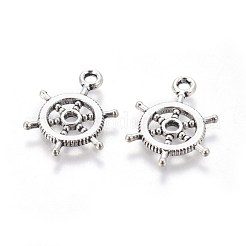 チベット風合金ヘルムペンダント  鉛フリー＆カドミウムフリー  アンティークシルバー  19x14x1mm  穴：2mm&nbsp;X-TIBEP-16625-AS-RS