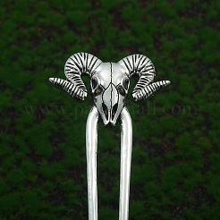 合金髪フォーク  女性用バイキングヘアアクセサリー  ヤギ  アンティークシルバー  100x65mm&nbsp;PW-WG805BF-01