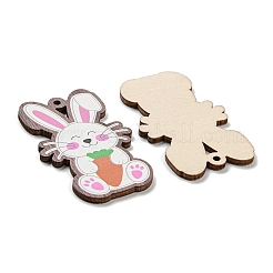 片面プリントウッドビッグペンダント  イースターチャーム  兎  55x34x2.5mm  穴：2mm&nbsp;WOOD-K008-09G