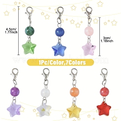 7Pcs 7 Colors Glass Star Round Pendant Decoration&nbsp;HJEW-YW00103