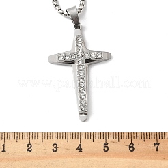201 Stainless Steel Crystal Rhinestone Religion Cross Pendant Necklaces&nbsp;NJEW-H065-11P