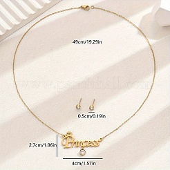 Fashionable Stainless Steel Clover Stud Earrings & Word Princess Pendant Necklaces Sets for Women&nbsp;QR4901-1