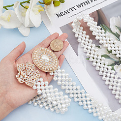 2Pcs 2 Style ABS Plastic Pearl Braided Stretch Chain Belts with Alloy Oval Clasp&nbsp;AJEW-CP0001-65