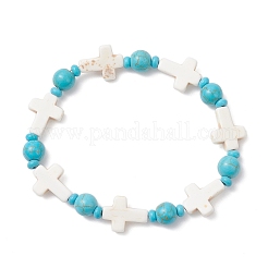 Synthetic Turquoise Beaded Stretch Bracelets for Men Women&nbsp;BJEW-JB12373-03