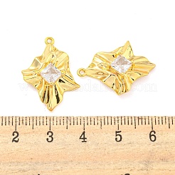 真鍮の舗装キュービックジルコニアペンダント  葉  透明  18KGP本金メッキ  24x18x4.5mm  穴：1.2mm&nbsp;KK-M286-12G