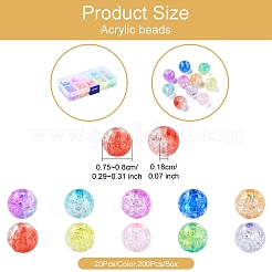 200Ps 10 Colors Transparent Crackle Acrylic Beads&nbsp;CACR-YW0001
