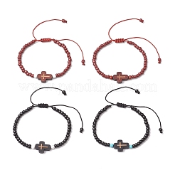 4Pcs Cross Glass Seed Beads with Natural Wood Beads & Red Jasper Beads & Magnesite Beads & Howlite Round Beads Braided Bead Bracelets for Women&nbsp;BJEW-JB11898