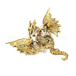スチームパンク風ドラゴンのエナメルピン  合金ラインストーンラペルピンブローチ（衣類用）  アンティーク黄金  レッド  59.5x61mm&nbsp;AL-CBABF13-01AG-01