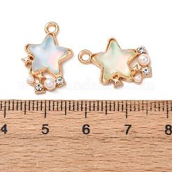 合金ガラスペンダント  星のチャーム  ラインストーン＆abs模造真珠入り  ゴールドカラー  ミックスカラー  19x13x4mm  穴：1.6mm&nbsp;FIND-K030-03G