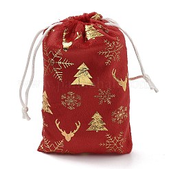 金箔押しクリスマスベルベット収納バッグ  巾着袋  長方形  レッド  鹿  16x10x0.01cm&nbsp;ABAG-Q053-01A-02B
