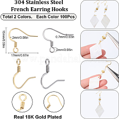 200Pcs 2 Styles 304 Stainless Steel French Hooks with Coil&nbsp;STAS-SC0006-78