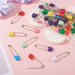 ステンレススチール製安全ピン50個  ABSプラスチックヘッド付き  ミックスカラー  53x13x5.5mm&nbsp;TOOL-TADJ0001-01B