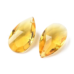 ガラスチャーム  ティアドロップチャーム  多面カット  シャンパンイエロー  38x22x13mm  穴：1.5mm&nbsp;X-GLAA-I062-01G
