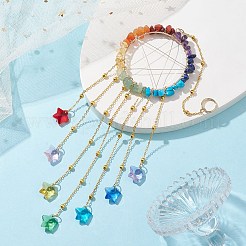 7 Chakra Wire Wrapped Gemstone Chip Ring with Star Pendant Decorations&nbsp;HJEW-ST00001