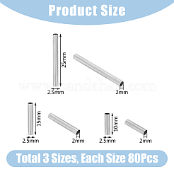 240個3スタイル304ステンレススチールチューブビーズ  ステンレス鋼色  10~20x2.5mm  穴：2mm  80個/スタイル&nbsp;STAS-DC0015-54