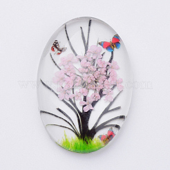 内側の花ガラスのガボション  オーバル  ミックスカラー  25x18x5.5mm&nbsp;GGLA-S027-25x18-07