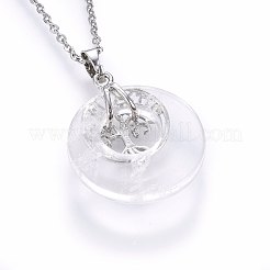 天然水晶ペンダントネックレス  304ステンレススチール製金具付き  ツリー付きフラットラウンド  19.68インチ（50cm）  ペンダント：40x28x6mm&nbsp;NJEW-P228-A08