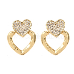 Brass Micro Pave Cubic Zirconia Heart Stud Earrings&nbsp;EJEW-B153-14G