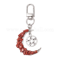 Natural Amazonite & Tiger Eye & Lapis Lazuli & Red Jasper & Black Rutilated Quartz Chip & Alloy Moon Pendant Decoration&nbsp;HJEW-JM02286