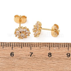 真鍮製 マイクロパヴェ キュービックジルコニア スタッドピアス 女性用  花  18KGP本金メッキ  8.5x8.5mm&nbsp;EJEW-F418-03G
